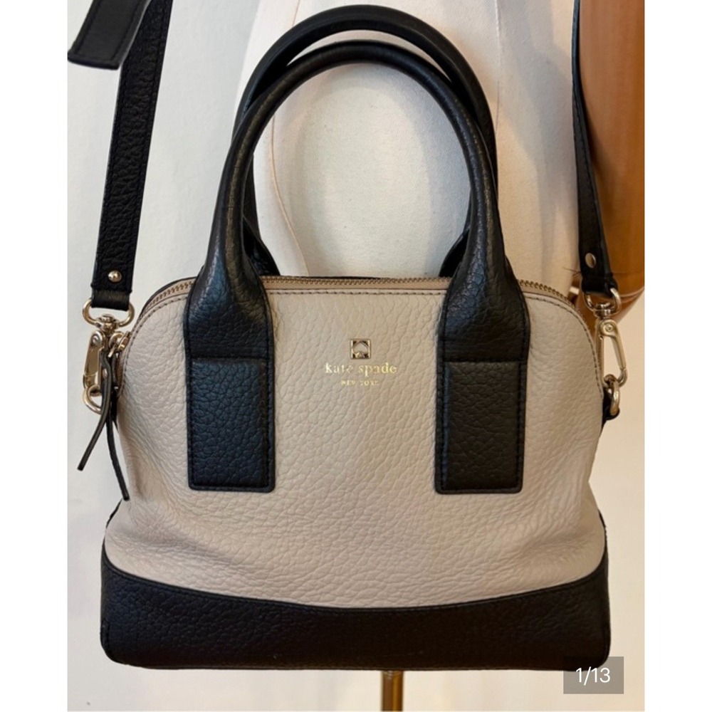 Kate Spade New York Pebbled Leather Colorblock Satchel Crossbody Bag Beige Black